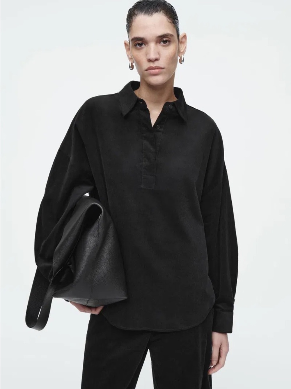 Cos Navy Corduroy Half Placket Shitt